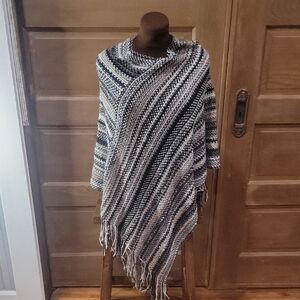 Striped Black and White Women's Poncho